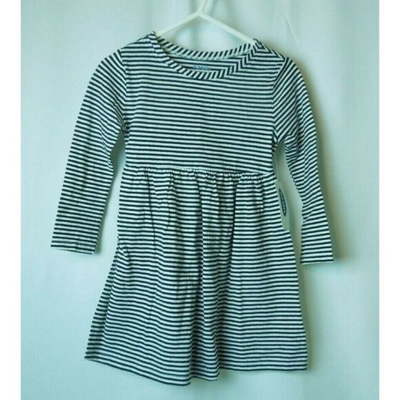 Toddler Girl Fit & Flare Black Stripes Long Sleeve Jersey Dress Size 2T - Picture 2 of 4